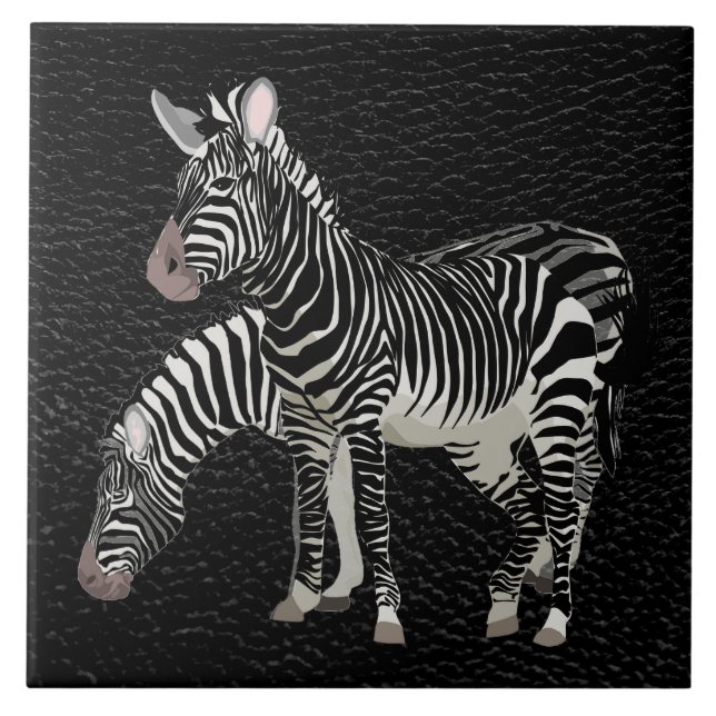 Zebra Black Leather Decorative Ceramic Tile (Front)