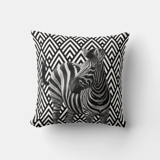 Zebra Black White Art Deco Geometry Urban Throw Pillow (Front)