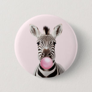 Zebra Blowing Pink Bubble Gum Playful Digital Art 2 Inch Round Button