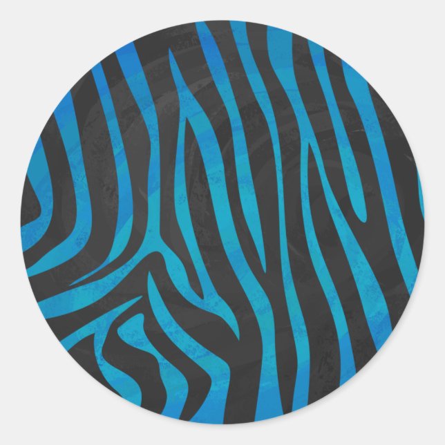 Zebra Blue and Black Print Classic Round Sticker (Front)