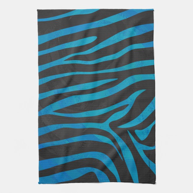Zebra Blue and Black Print Kitchen Towel (Vertical)