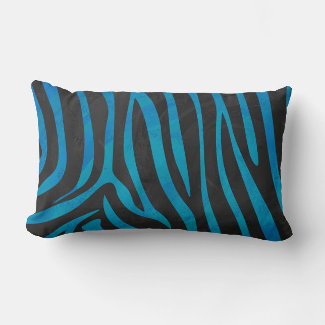 Zebra Blue and Black Print Lumbar Pillow (Front)