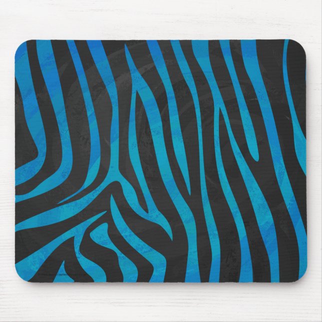 Zebra Blue and Black Print Mouse Pad (Front)