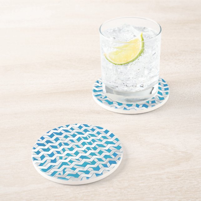 Zebra Blue and White Chevron Coaster (Side)
