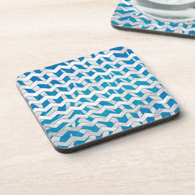 Zebra Blue and White Chevron Coaster (Left Side)