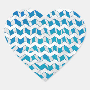 Zebra Blue and White Chevron Heart Sticker