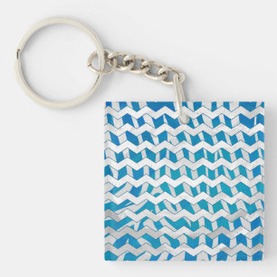 Zebra Blue and White Chevron Keychain