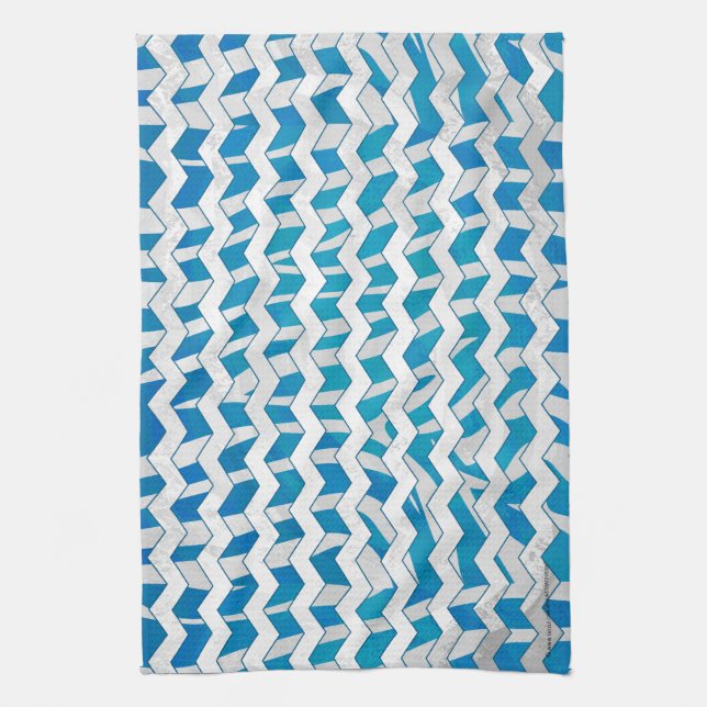 Zebra Blue and White Chevron Kitchen Towel (Vertical)