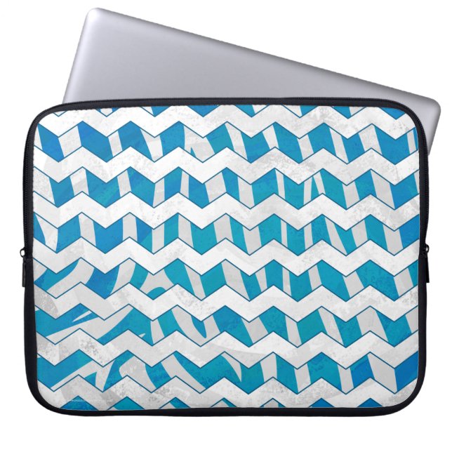 Zebra Blue and White Chevron Laptop Sleeve (Front)