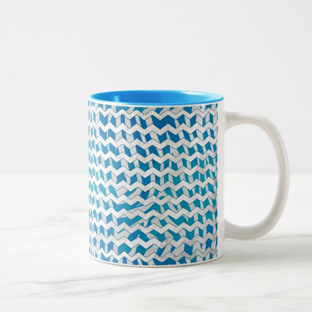 Zebra Blue and White Chevron Two-Tone Coffee Mug (Right)