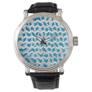 Zebra Blue and White Chevron Watch