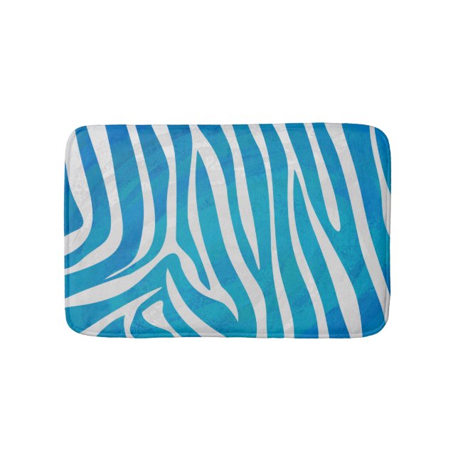 Zebra Blue and White Print Bath Mat (Front)