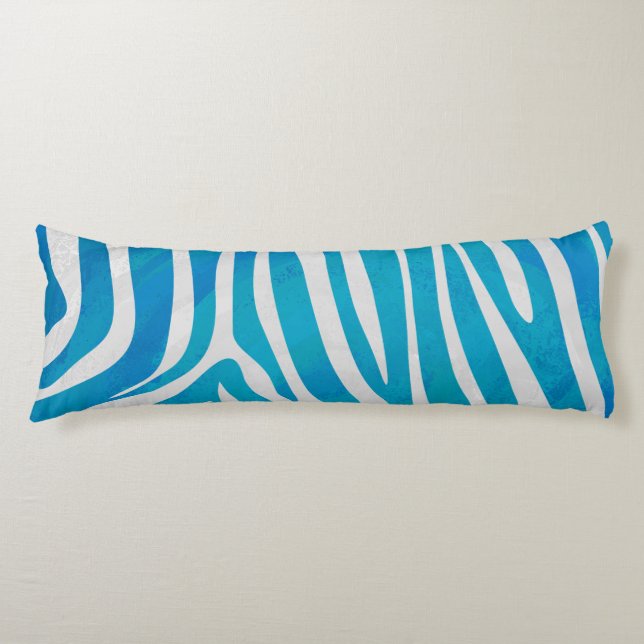 Zebra Blue and White Print Body Pillow (Front)