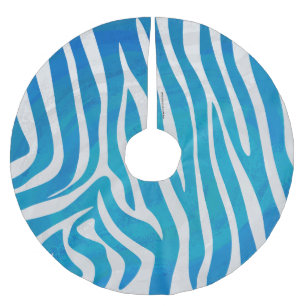 Zebra Blue and White Print Brushed Polyester Tree Skirt