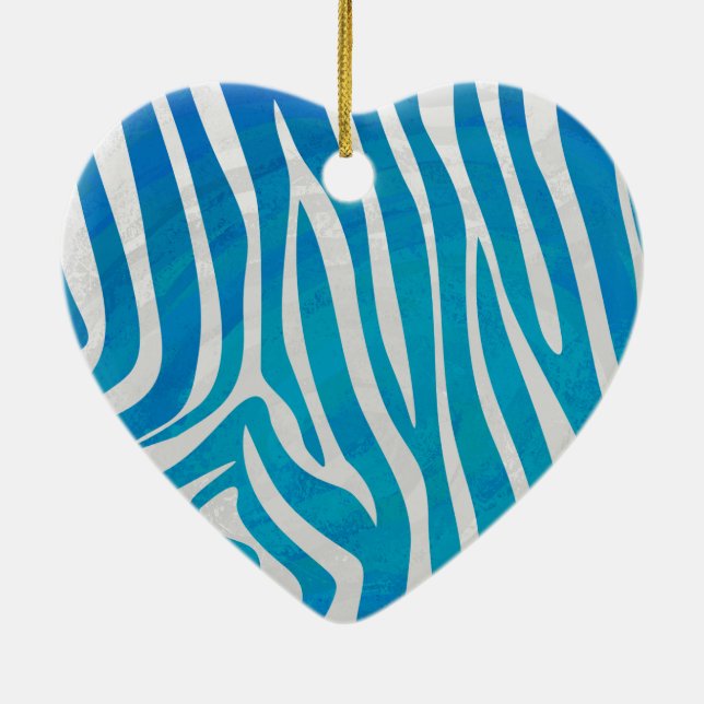 Zebra Blue and White Print Ceramic Ornament (Back)