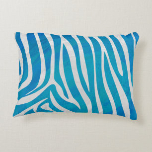 Zebra Blue and White Print Decorative Pillow