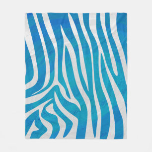 Zebra Blue and White Print Fleece Blanket
