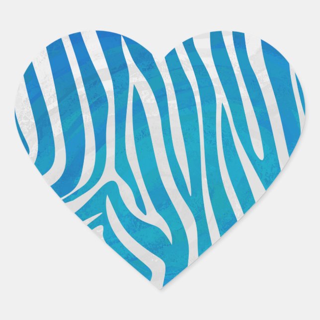 Zebra Blue and White Print Heart Sticker (Front)
