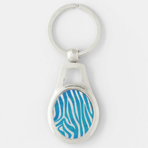 Zebra Blue and White Print Keychain