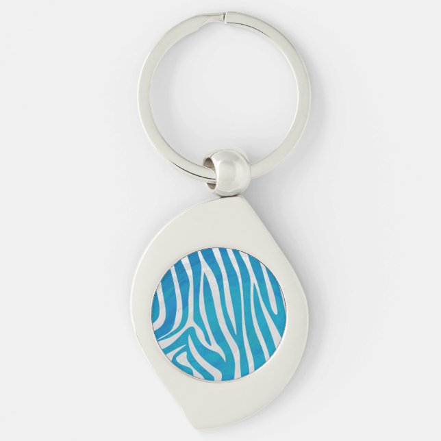 Zebra Blue and White Print Keychain (Front)