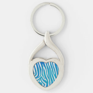 Zebra Blue and White Print Keychain
