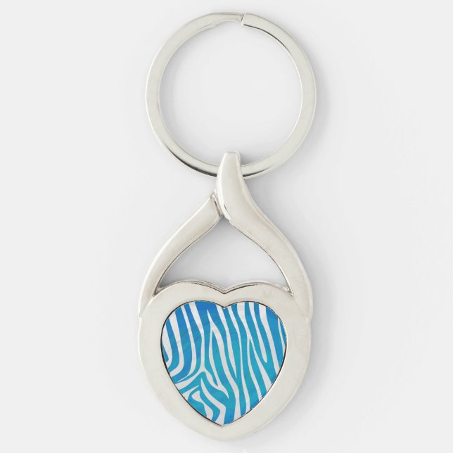 Zebra Blue and White Print Keychain (Front)