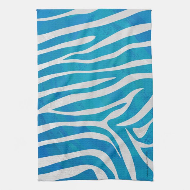 Zebra Blue and White Print Kitchen Towel (Vertical)