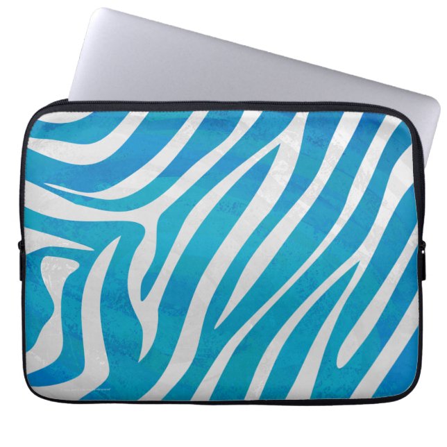 Zebra Blue and White Print Laptop Sleeve (Front)