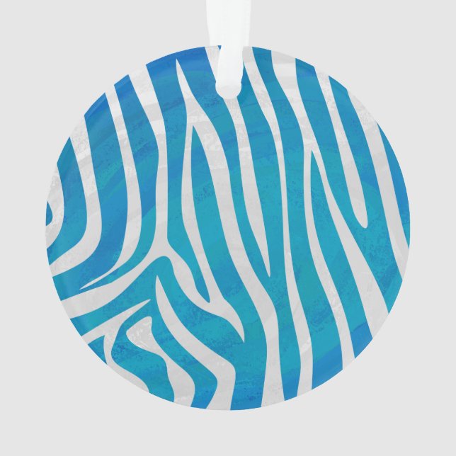Zebra Blue and White Print Ornament (Back)