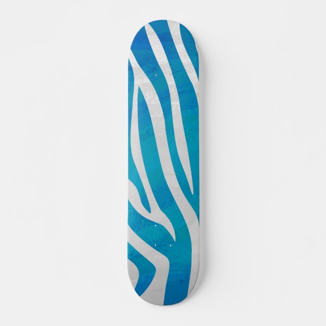 Zebra Blue and White Print Skateboard (Front)
