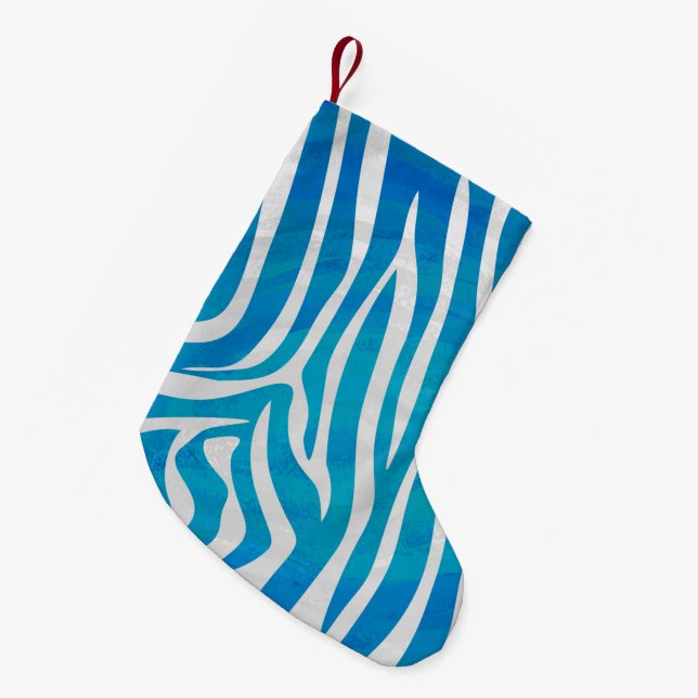 Zebra Blue and White Print Small Christmas Stocking (Front (Hanging))