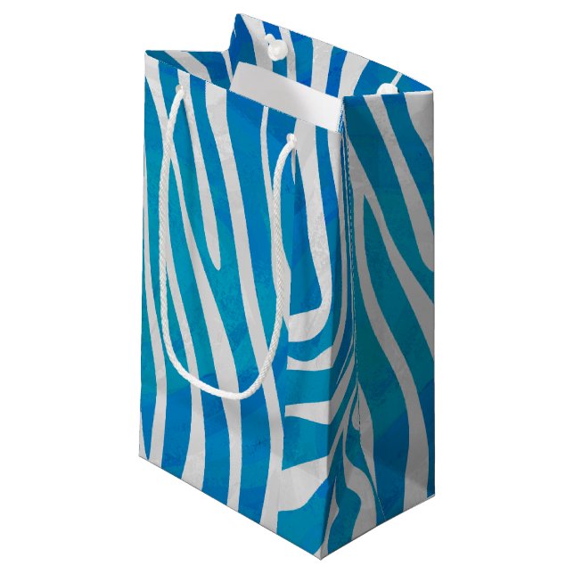 Zebra Blue and White Print Small Gift Bag (Front Angled)