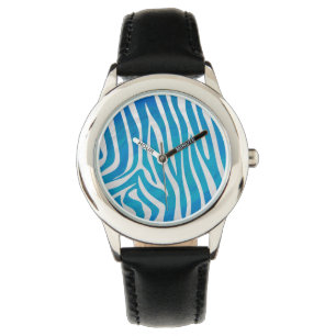 Zebra Blue and White Print Watch