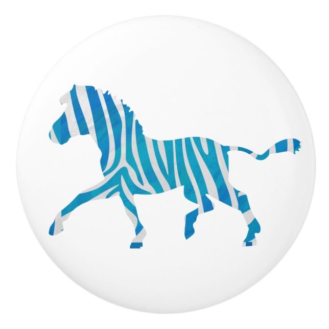 Zebra Blue and White Silhouette Ceramic Knob (Front)