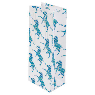 Zebra Blue and White Silhouette Wine Gift Bag