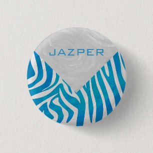 Zebra Blue and White with Monogram 1 Inch Round Button