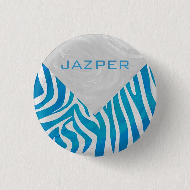 Zebra Blue and White with Monogram 1 Inch Round Button (Front)