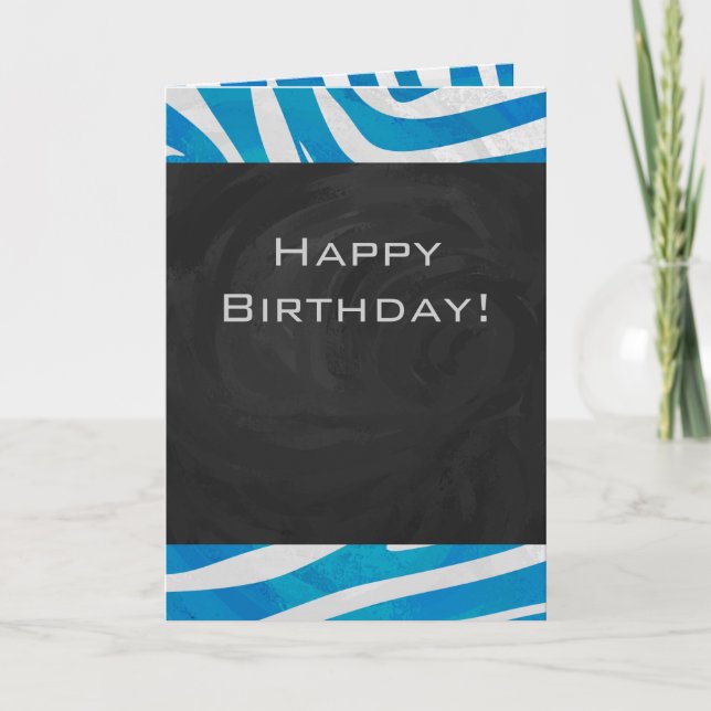 Zebra Blue and White with Monogram Card (Front)