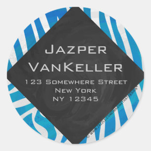 Zebra Blue and White with Monogram Classic Round Sticker