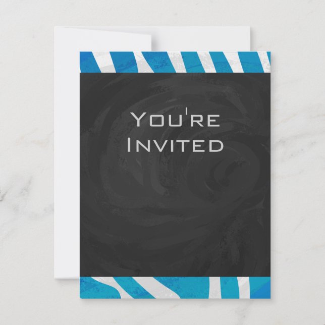 Zebra Blue and White with Monogram Invitation (Front)