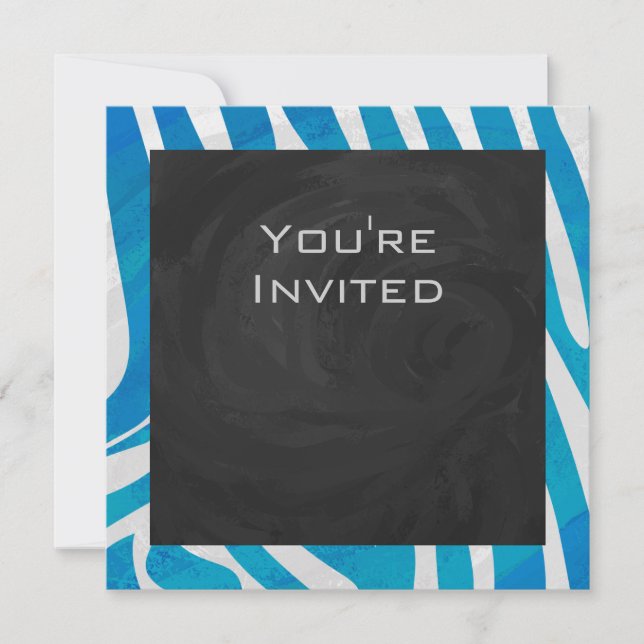 Zebra Blue and White with Monogram Invitation (Front)