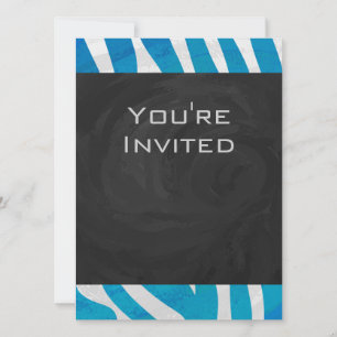 Zebra Blue and White with Monogram Invitation