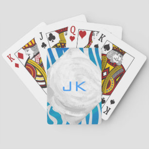 Zebra Blue and White with Monogram Playing Cards