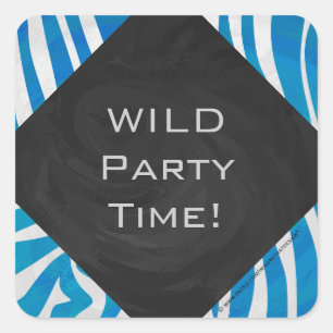 Zebra Blue and White with Monogram Square Sticker