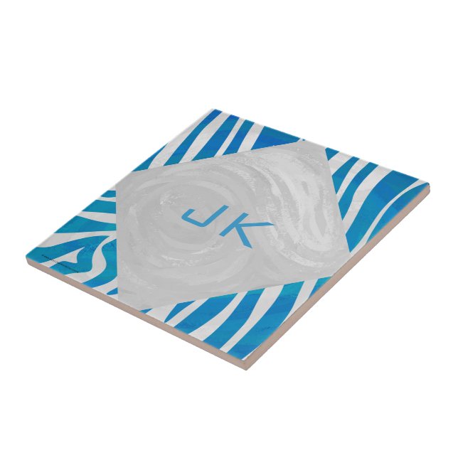 Zebra Blue and White with Monogram Tile (Side)
