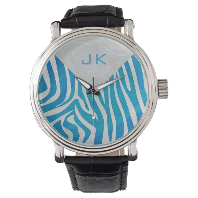 Zebra Blue and White with Monogram Watch (Front)