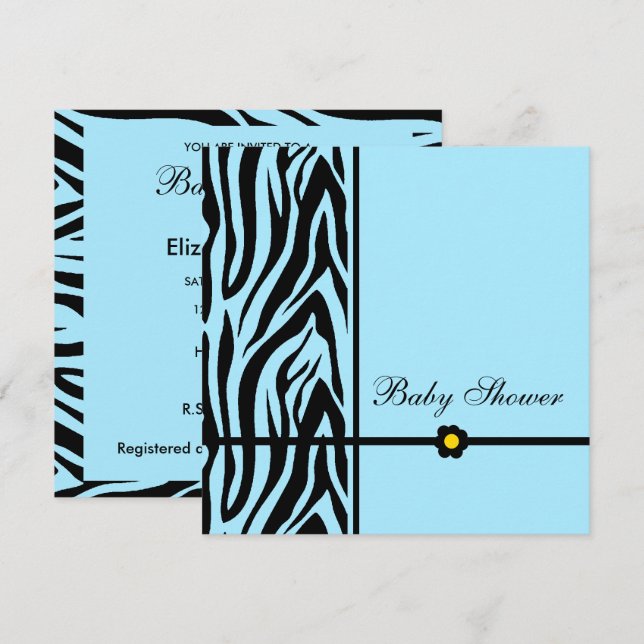 Zebra Blue Baby Shower Boy Invitation (Front/Back)