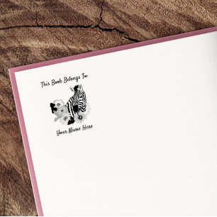 Zebra Blue Colourful Daisy Floral Bookplate Rubber Stamp