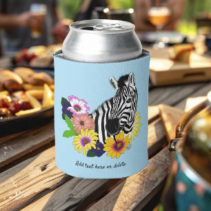 Zebra Blue Colourful Daisy Floral Wildlife Can Cooler