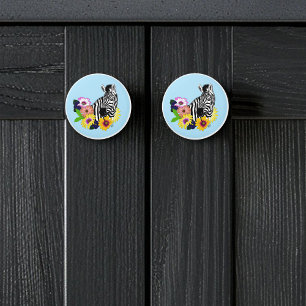 Zebra Blue Colourful Daisy Floral Wildlife Ceramic Knob